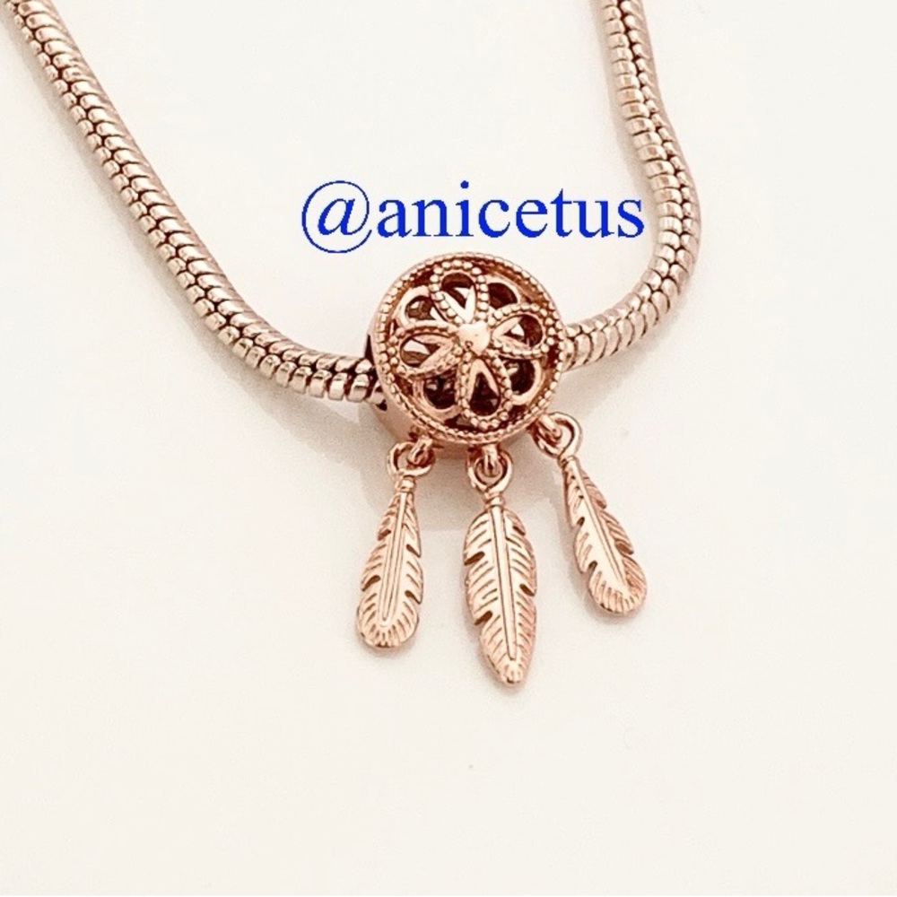 NWOT S925 Sterling Silver Rose Gold Dream Catcher Feather Dangle Charm